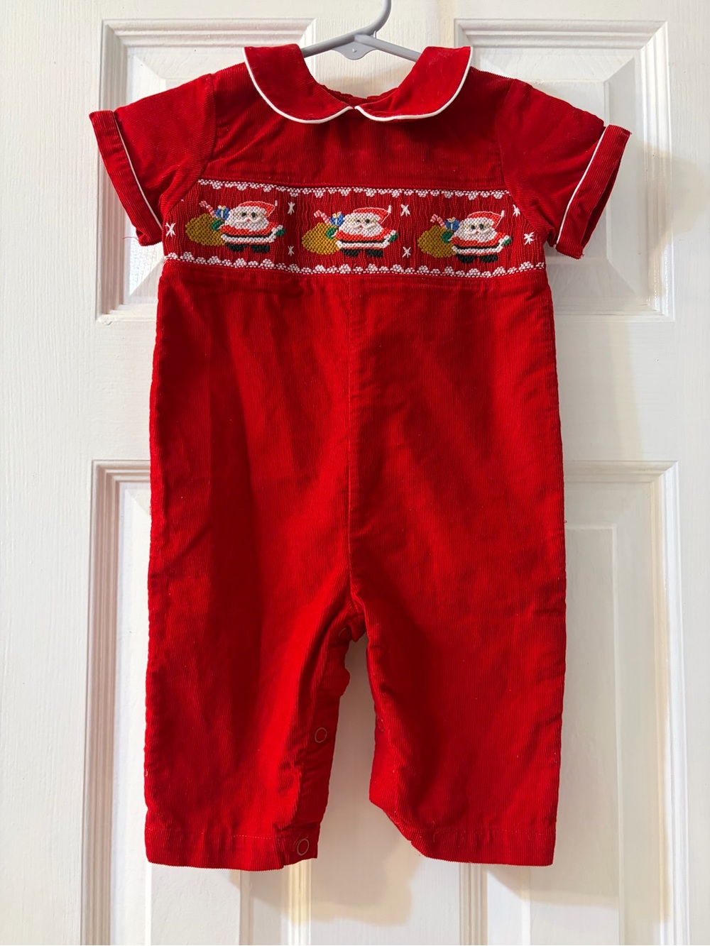 Vintage Royal Child Boys' Beautiful Red Corduroy Romper/wSmocked Santa's Size 3M